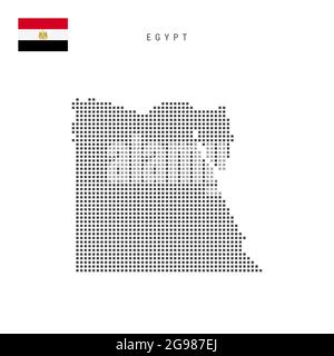 Carte à motif points carrés de l'Égypte. Carte des pixels en pointillés égyptiens avec drapeau national isolé sur fond blanc. Illustration vectorielle. Illustration de Vecteur