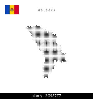 Carte à motif points carrés de Moldavie. Carte de pixels en pointillés moldaves avec drapeau national isolé sur fond blanc. Illustration vectorielle. Illustration de Vecteur