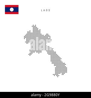 Carte à motif points carrés du Laos. Carte de pixels en pointillés laotiens avec drapeau national isolé sur fond blanc. Illustration vectorielle. Illustration de Vecteur