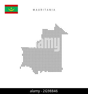 Carte à motif points carrés de Mauritanie. Carte de pixels en pointillés mauritaniens avec drapeau national isolé sur fond blanc. Illustration vectorielle. Illustration de Vecteur