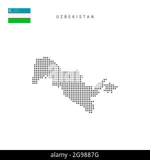 Carte à motif points carrés de l'Ouzbékistan. Carte des pixels en pointillés ouzbek avec drapeau national isolé sur fond blanc. Illustration vectorielle. Illustration de Vecteur