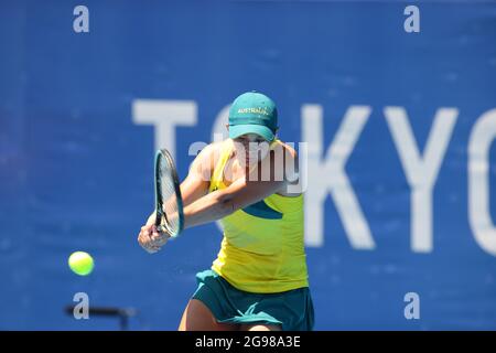 Tokyo, Japon. 25 juillet 2021. Ashleigh Barty (AUS) tennis : les femmes célibataires 1er tour pendant les Jeux Olympiques de Tokyo 2020 au Parc de tennis Ariake à Tokyo, Japon . (Photo de YUTAKA) Banque D'Images