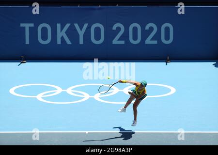 Tokyo, Japon. 25 juillet 2021. Ashleigh Barty (AUS) tennis : les femmes célibataires 1er tour pendant les Jeux Olympiques de Tokyo 2020 au Parc de tennis Ariake à Tokyo, Japon . (Photo de YUTAKA) Banque D'Images