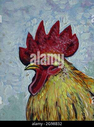 Dessin à la main moderne , peinture d'art couleur de l'huile mignon poule , bantam Banque D'Images