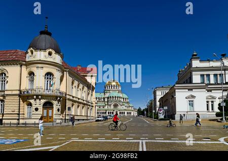 Vue de l'Assemblée nationale, du Parlement bulgare, de la cathédrale orthodoxe de l'est Alexander Nevsky' et l'Académie des sciences de Bulgarie Banque D'Images