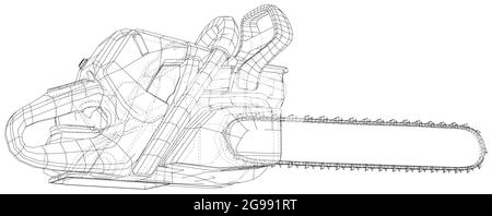 Technologie de machine de coupe à essence pour tronçonneuse. Format EPS10. Vecteur fil-cadre créé de la 3d Illustration de Vecteur