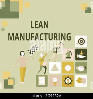 Légende conceptuelle Lean Manufacturing. Le salon de l'entreprise met l'accent sur la réduction des déchets dans les systèmes de fabrication qui convertissent les imaginations en Banque D'Images