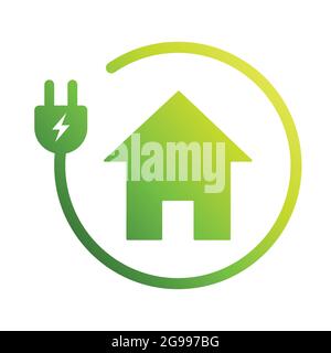 Vecteur icône éco-maison. Maison verte avec panneau de prise électrique, électricité et énergie verte concept pour la conception graphique, logo, site Web, médias sociaux, mob Illustration de Vecteur