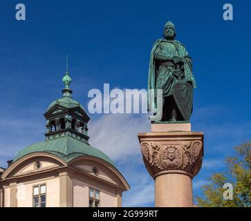 La célèbre place Birger Jarl Borg sur l'île de Galma Stan. Stockholm. Suède. Banque D'Images