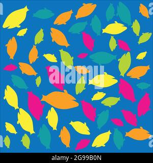 Motif de poisson sur fond bleu. Poissons mignons Illustration de Vecteur