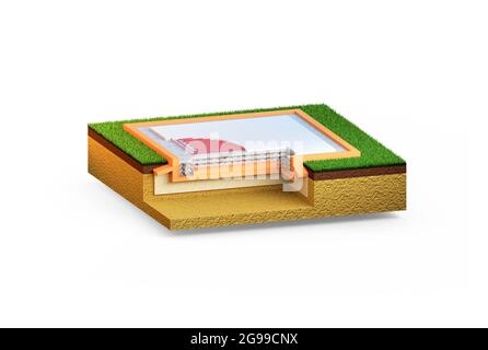 Sous-sol en plaques de ciment renforcées isolées - rendu 3D industriel isolé Banque D'Images