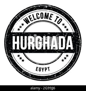 BIENVENUE À HURGHADA - EGYPTE, mots écrits sur timbre noir rond à pièces Banque D'Images