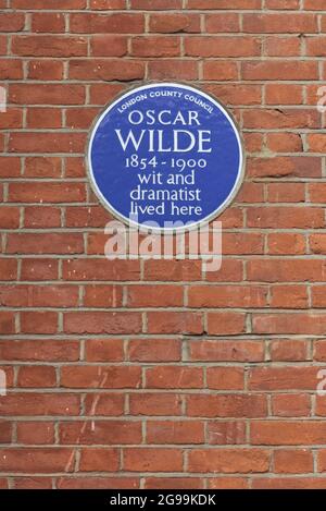 Oscar Wilde, vécu ici, plaque bleue Banque D'Images