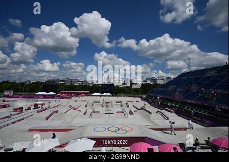 Vue générale, Jeux Olympiques de Tokyo 2020 Skateboarding Men's Street à Ariake Sports Park à Tokyo, Japon le 25 juillet 2021. Credit: MATSUO.K/AFLO SPORT/Alay Live News Banque D'Images