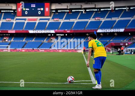 YOKOHAMA, JAPON - 25 JUILLET : Claudinho du Brésil pendant le match du tournoi de football olympique des hommes de Tokyo 2020 entre le Brésil et la Côte d'Ivoire au stade Nissan le 25 juillet 2021 à Yokohama, Japon (photo de Pablo Morano/Orange Pictures) Banque D'Images