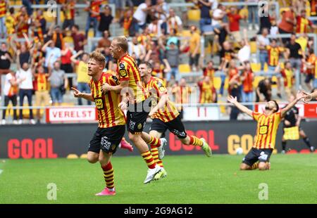 Ferdy Druijf de Mechelen célèbre après avoir misé lors d'un match de football entre KV Mechelen et Royal Antwerp FC, dimanche 25 juillet 2021 à Mechelen, on d Banque D'Images