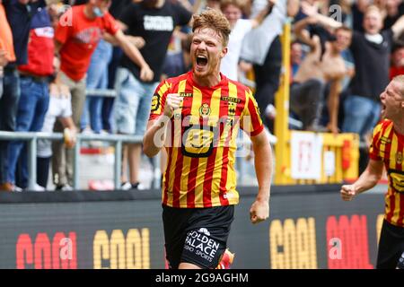 Ferdy Druijf de Mechelen célèbre après avoir misé lors d'un match de football entre KV Mechelen et Royal Antwerp FC, dimanche 25 juillet 2021 à Mechelen, on d Banque D'Images