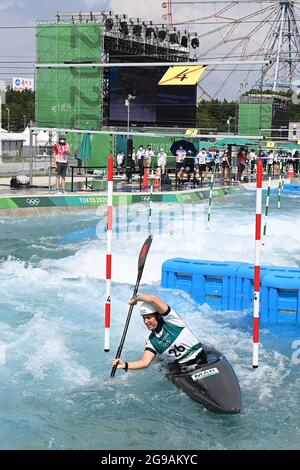 Tokyo, Japon. 25 juillet 2021. Canoë Slalom. Kasai Canoe Slalom Centre. 1-1. 6 chome. Rinkaicho, Edogawa-ku. Tokyo. Celia Jodar (MAR) dans la première chaleur des femmes dans le K1. Crédit Garry Bowden/Sport en images/Alamy Live News crédit: Sport en images/Alamy Live News Banque D'Images