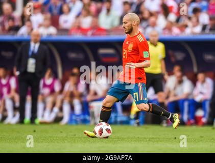 Moscou, Russie - 1er juillet 2018. Le milieu de terrain de l'équipe nationale espagnole David Silva lors de la coupe du monde de la FIFA 2018 Round of 16 Match Espagne contre Russie. Banque D'Images