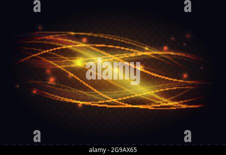 Illustration vectorielle abstraite d'ondes de ligne lumineuse d'effet de lumière doré. Flux de formes ondulées brillantes courbes flux, brillant doré magique brillant brillant brillant avec doux brillant brillant dans un arrière-plan sombre Illustration de Vecteur