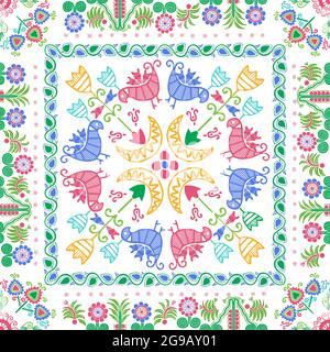 Seamless pattern design inspiré par la broderie traditionnelle Hongroise Illustration de Vecteur