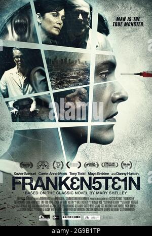 Frankenstein (2015) réalisé par Bernard Rose et mettant en vedette Xavier Samuel, Carrie-Anne Moss et Danny Huston. Adaptation moderne du roman classique de Mary Shelley au sujet d'un scientifique qui crée un homme artificiel essayant de trouver son chemin dans un monde qui est nouveau pour lui. Banque D'Images