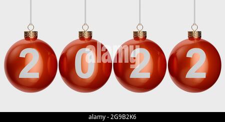 rendu 3d de 2022 boules de noël isolées sur fond blanc Banque D'Images