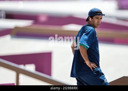 25 juillet 2021 ; Ariake Sports Park, Koto City, Tokyo, Japon ; Kelvin Hoefler du Brésil, lors de la finale de la compétition de skateboard pour Homme dans le parc sportif Ariake Banque D'Images