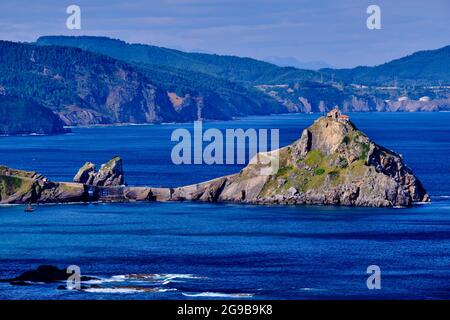 Espagne, Vizcaya, pays Basque, Gaztelugatxe, ermitage du dixième siècle de San Juan de Gaztelugatxe Banque D'Images