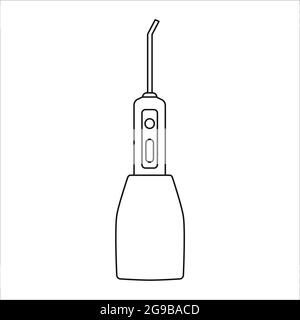 Icône de contour du vecteur de l'irrigateur oral portable. Symbole de flasseur d'eau isolé sur fond blanc. Brosse à dents pour lavage interdentaire orthodonti Illustration de Vecteur