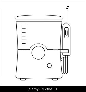 Icône de contour du vecteur de l'irrigateur oral. Symbole de flasseur d'eau isolé sur fond blanc. Brosse à dents pour appareils orthodontiques de lavage interdentaire. Illustration de Vecteur