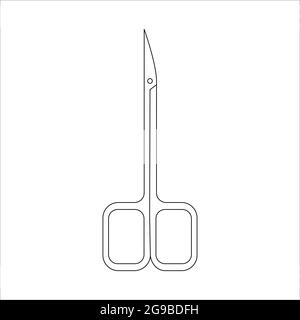L'icône vectorielle des ciseaux à ongles est isolée sur fond blanc. Panneau de ciseaux à ongles noirs à lignes fines. Illustration de Vecteur