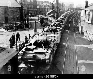 Des chars transportés par chemin de fer de Londres au commandement du Nord Banque D'Images