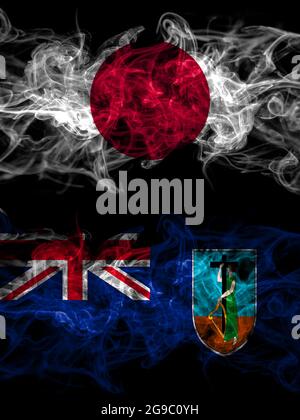 Drapeaux de fumée du Japon, japonais et britannique, Grande-Bretagne Montserrat Banque D'Images