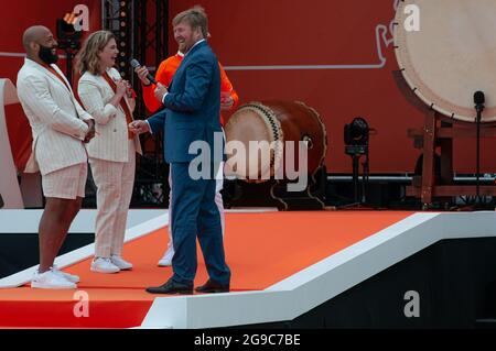 BeachStadium, plage sportive, Scheveningen, la Haye, pays-Bas. Vendredi 23 juillet 2021. H.R.H. Roi William-Alexander des pays-Bas, offici Banque D'Images