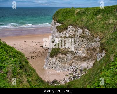 Falaises côtières montrant des strates exposées près de Portrush sur le sentier côtier d'Antrim Causeway Banque D'Images