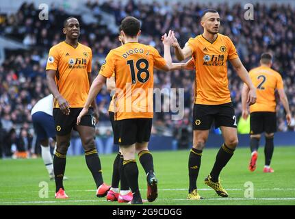 LONDRES, ANGLETERRE - 1er mars 2020 : Diogo Jota de Wolverhampton photographié pendant le match de la Premier League 2020/21 entre Tottenham Hotspur FC et Wolverhampton FC au stade Tottenham Hotspur. Banque D'Images