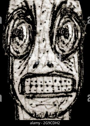 Vue de face peur expression esquisse brut style monstre homme noir et blanc dessin Banque D'Images