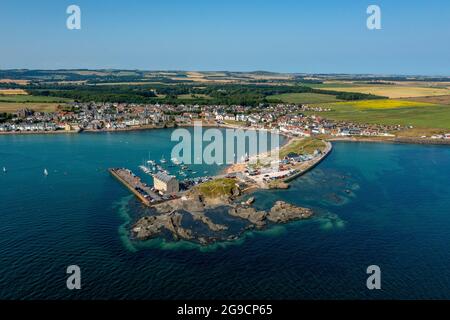 Vue aérienne d'Elie et d'Earlsferry, East Neuk, Fife, Écosse. Banque D'Images