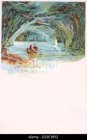Carte postale italienne d'époque de la Grotta Azzurra (Grotte bleue), une grotte de mer sur l'île de Capri. Banque D'Images
