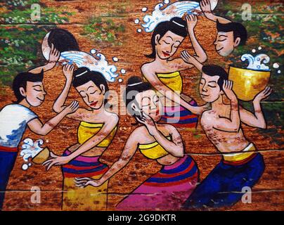 Art peinture huile couleur Thaïlande Culture Songkran festival Banque D'Images