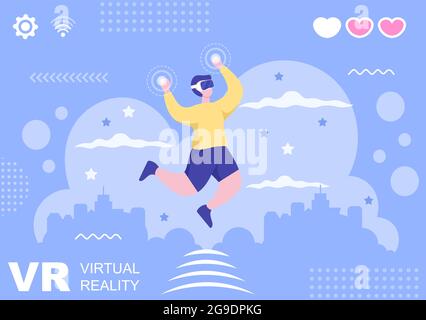 Lunettes VR avec équipement de jeu simulations de voyages à travers le monde de réalité virtuelle pour le divertissement ou l'éducation. Illustration du vecteur d'arrière-plan Illustration de Vecteur