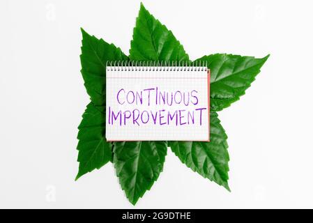 Amélioration continue de l'affichage conceptuel. Mot écrit sur la réalisation de petites améliorations cohérentes au fil du temps idées et plans d'environnement, création Banque D'Images