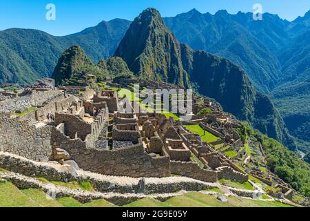 Machu Picchu inca ruine en été, Sanctuaire historique de Machu Picchu, Cusco, Pérou. Banque D'Images