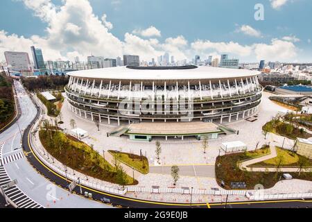 Nouveau stade national en construction pour les Jeux Olympiques de Tokyo 2020, TOKYO, JAPON - 26 janvier 2020 Banque D'Images