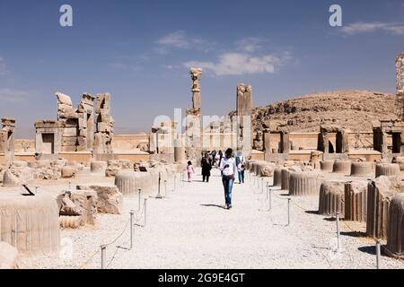 Persepolis, hall de cent colonnes, palais, 100 colonnes, capitale de l'empire achéménide, province de Fars, Iran, Perse, Asie occidentale, Asie Banque D'Images