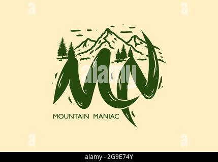 Mn lettre initiale dessin d'illustration de montagne Illustration de Vecteur