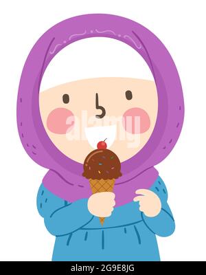 Illustration d'une fille musulmane portant le hijab Eating Ice Cream Banque D'Images