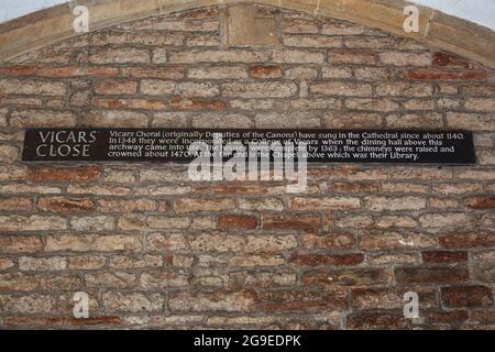 Plaque de fermeture des vigars - Wells, Somerset Banque D'Images