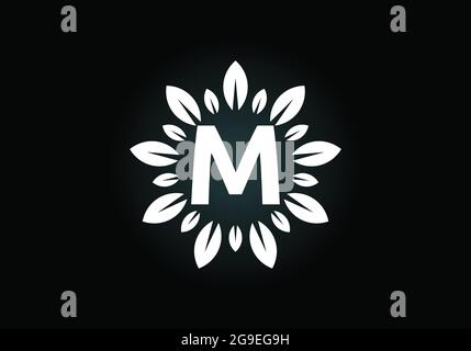 Lettre initiale M monogramme avec couronne de feuilles. Motif feuilles vertes et logo de fleur. Design moderne du logo vectoriel pour les entreprises et les entreprises Illustration de Vecteur